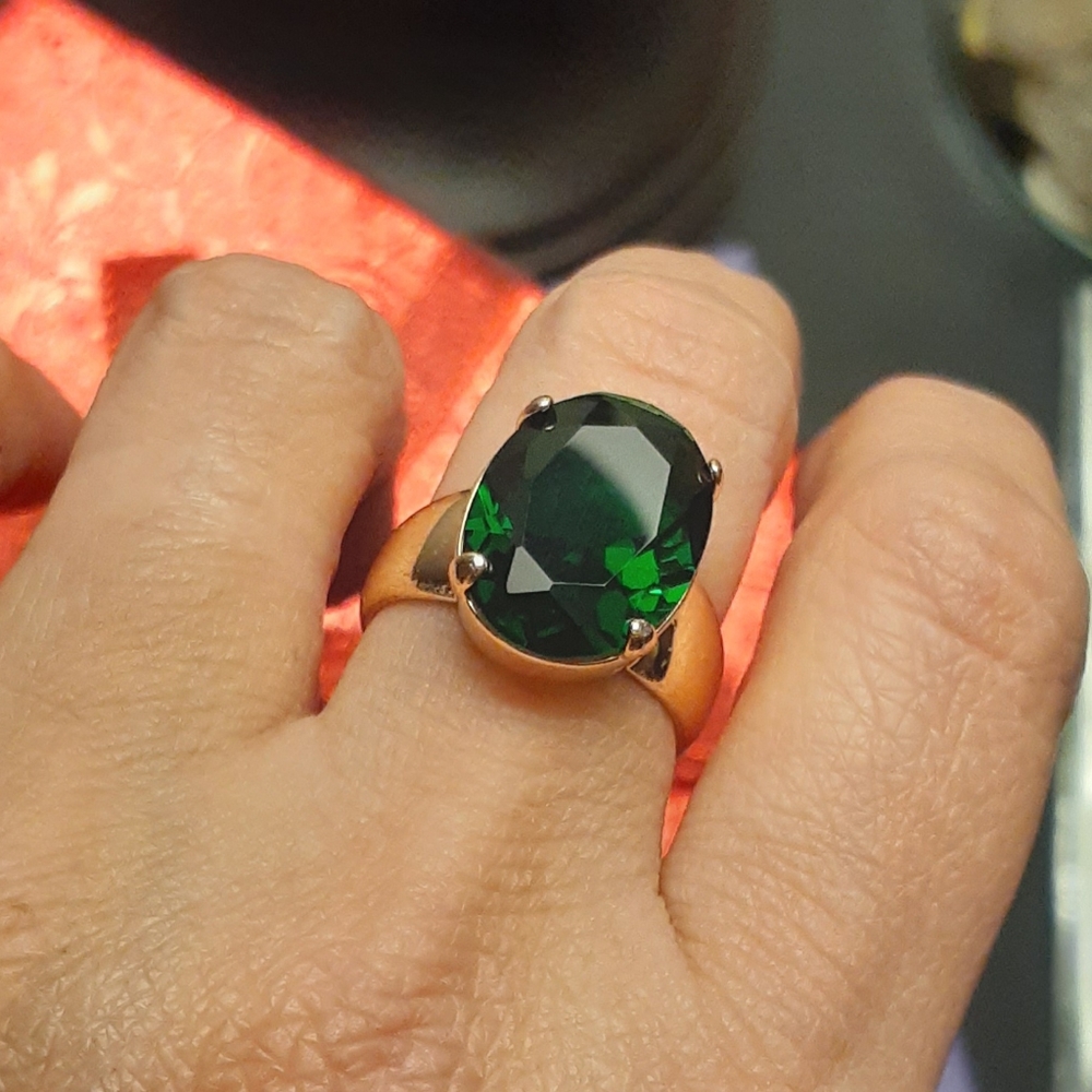 Oval Cut Green CZ Stone Ring